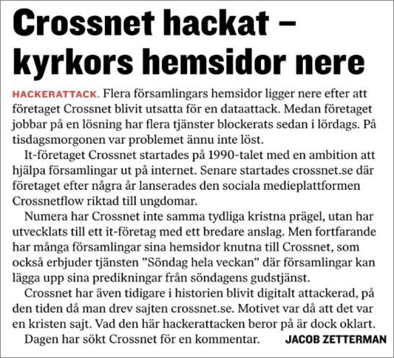 Webbhotellet Crossnet hackad